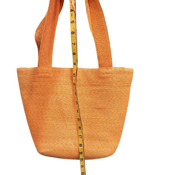 Eric Javits New York Orange Raffia Straw Tote Bag With Green Lining - Picture 5 of 10